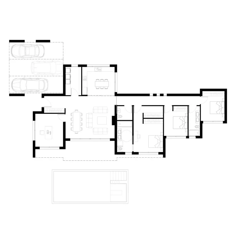 plano de distribución de la primera planta de la villa g04 en collado villalba