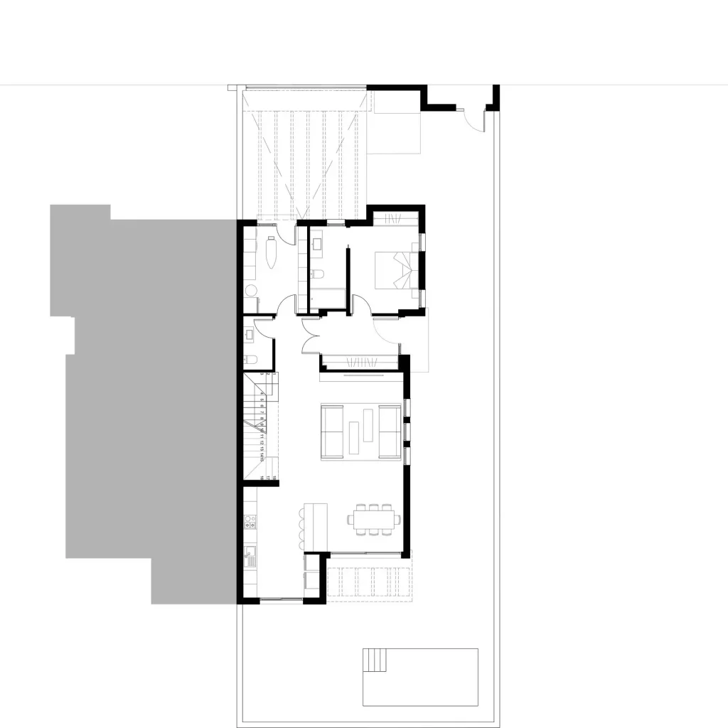 2D architectural floor plan showing the interior layout, garage and pool at ground floor for House R37.
