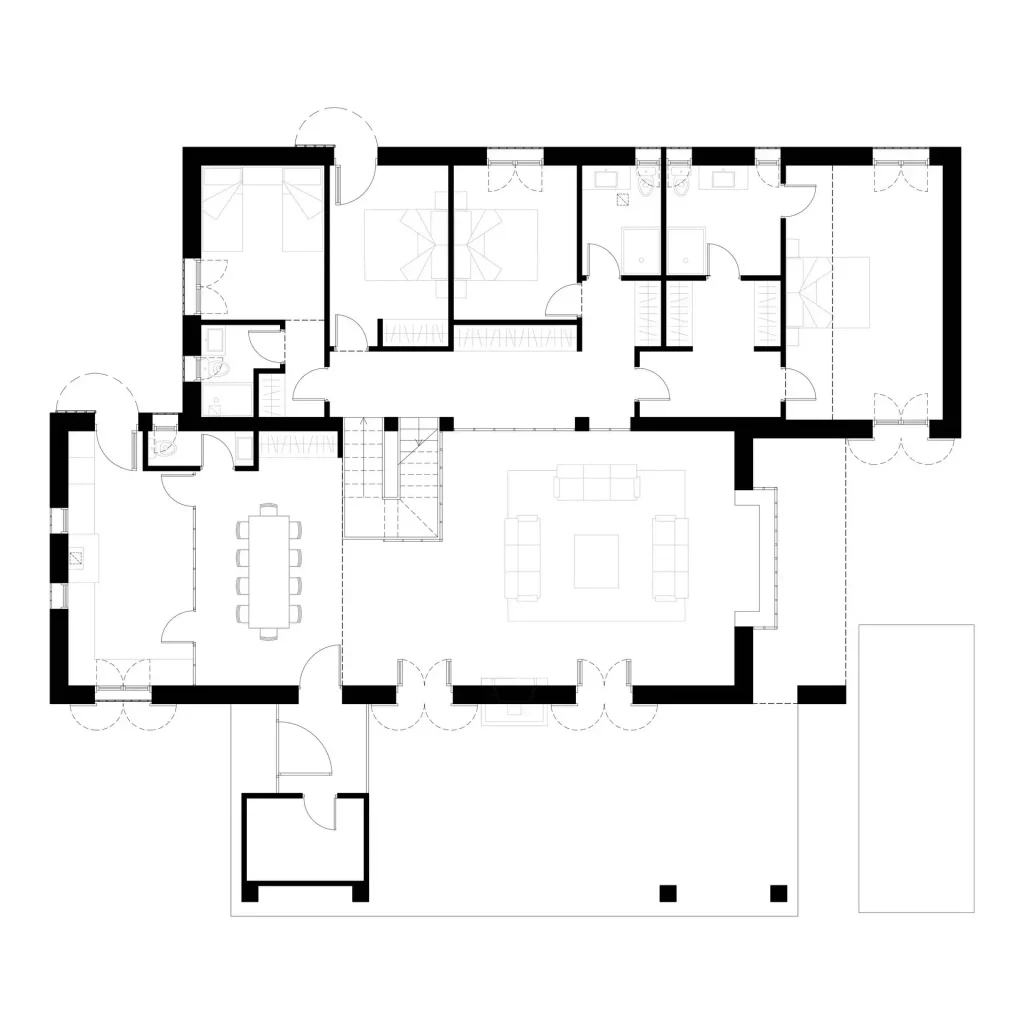 Architectural floor plan of the single storey of Villa T01 in Pozuelo de Alarcón.