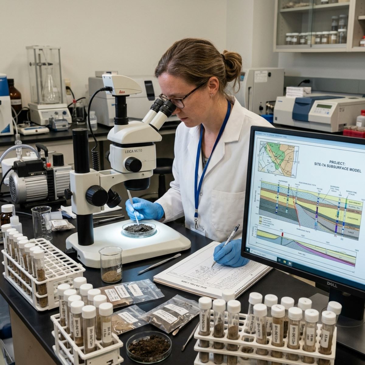 Ensayos de laboratorio con muestras de suelo para estudio geotécnico