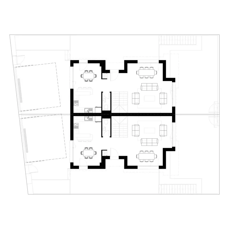 plano arquitectonico de la distribución de la primera planta de las villas a42