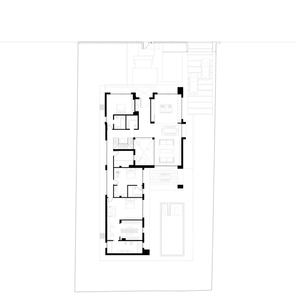 Floor plan of the first floor of Villa IL3 in Madrid.